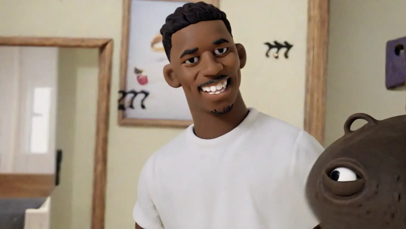 Black clay portrait with bold contrast