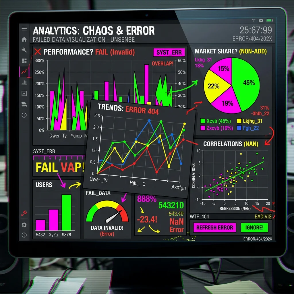 Before — Professional dashboard with pie charts, bar graphs, and KPI cards showing Q4 sales data